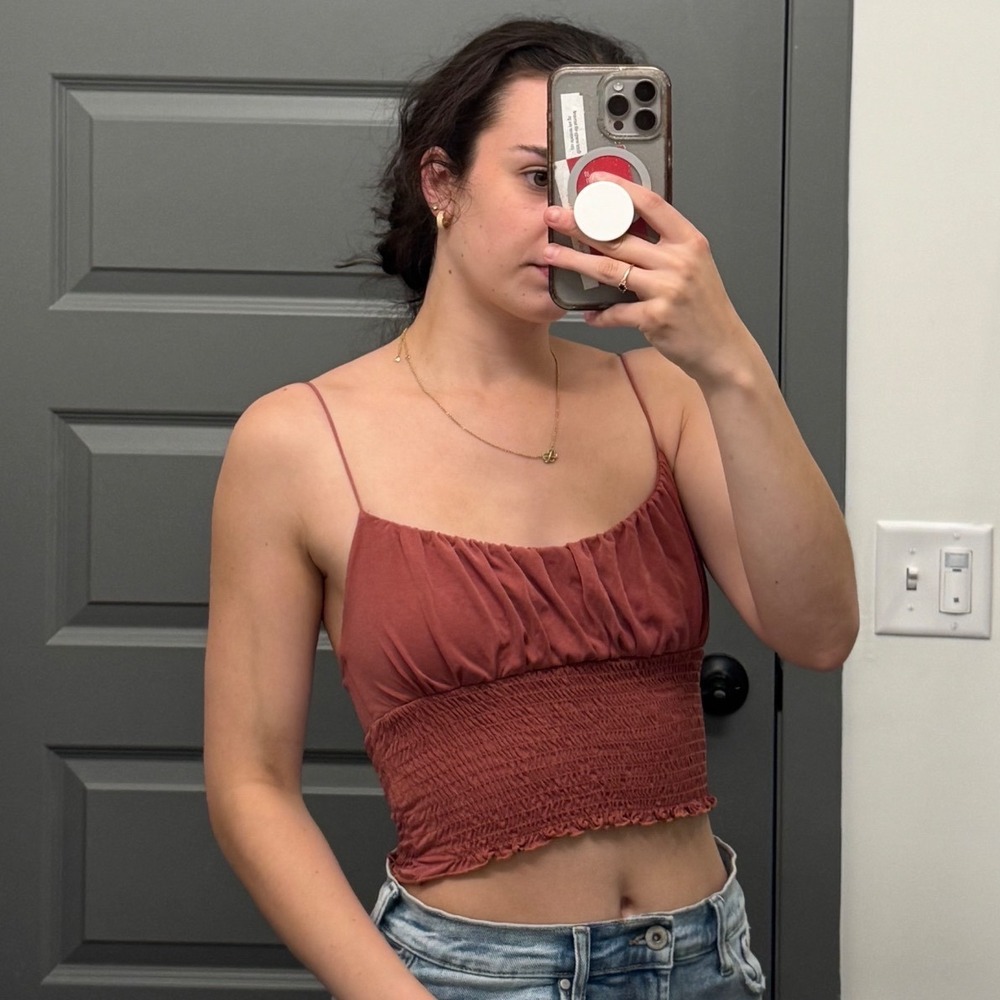 Urban Outfitters Smocked Ruched Crop Top Cami Terracotta Rose Small